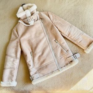 FAUX SHEARLING BIKER JACKET size S